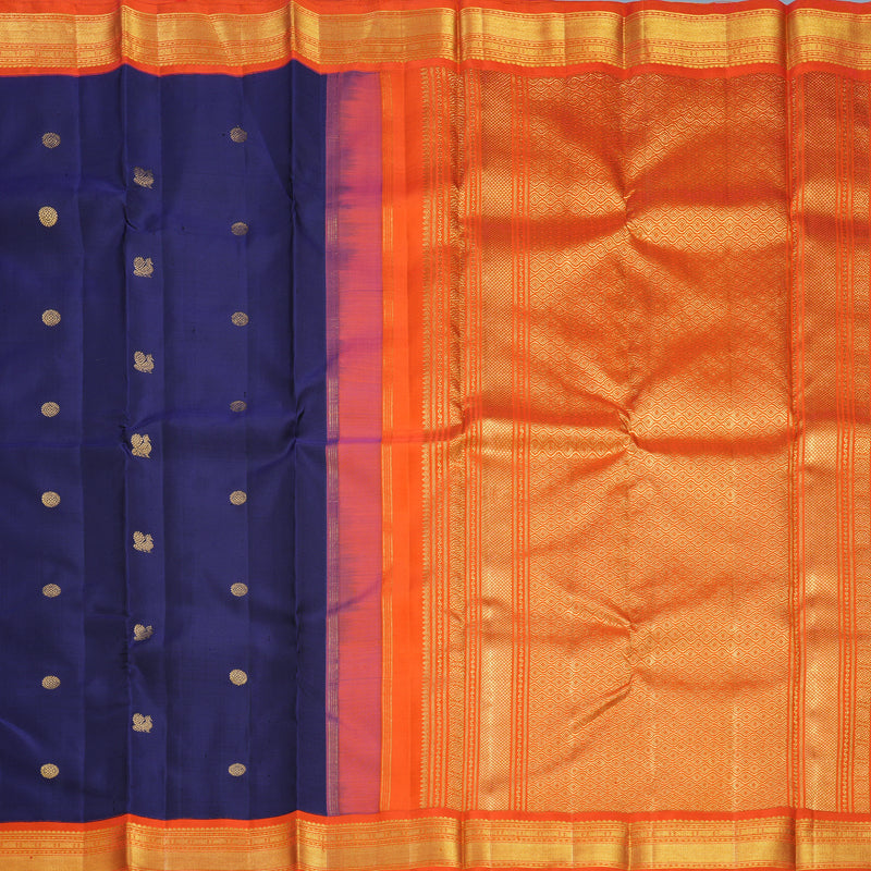 Hayagrivas Handloom Ink Blue Kanjivaram Silk Saree with Orange Border KBF665G4-1