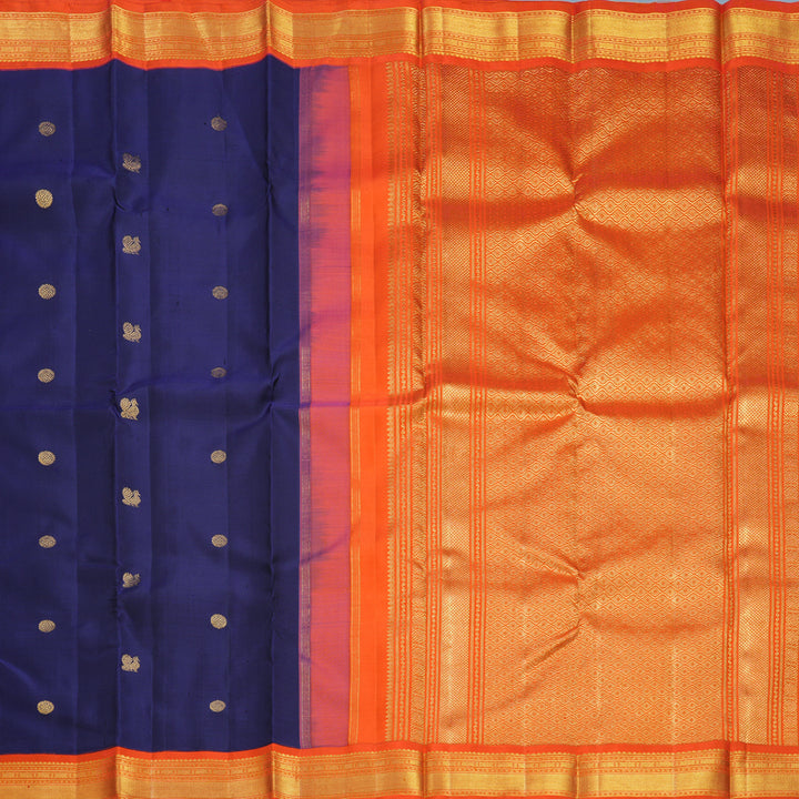 Hayagrivas Handloom Ink Blue Kanjivaram Silk Saree with Orange Border KBF665G4-1