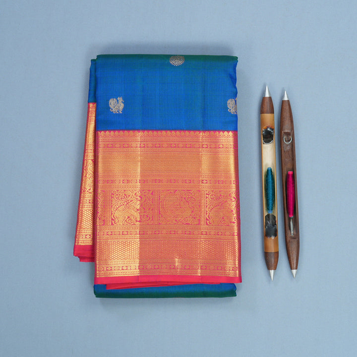 Hayagrivas Handloom Mayilkazhuthu Kanjivaram Silk Saree with Pink Border KBF602G1-1
