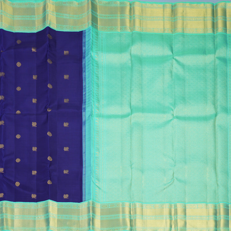 Hayagrivas Handloom Royal Blue Kanjivaram Silk Saree with Aqua Green Border KBF666G2-1