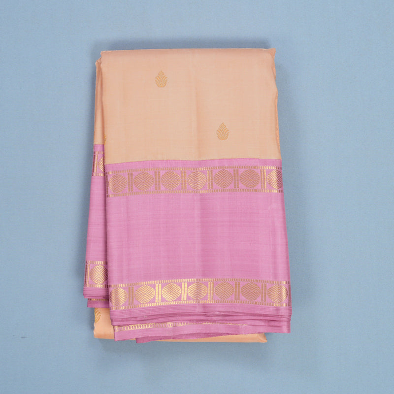 Hayagrivas Handloom Peach Orange Kanjivaram Silk Saree with Lotus Pink Border KBF666G2-2