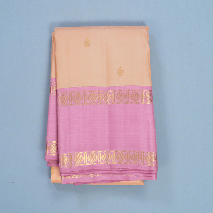 Hayagrivas Handloom Peach Orange Kanjivaram Silk Saree with Lotus Pink Border KBF666G2-2