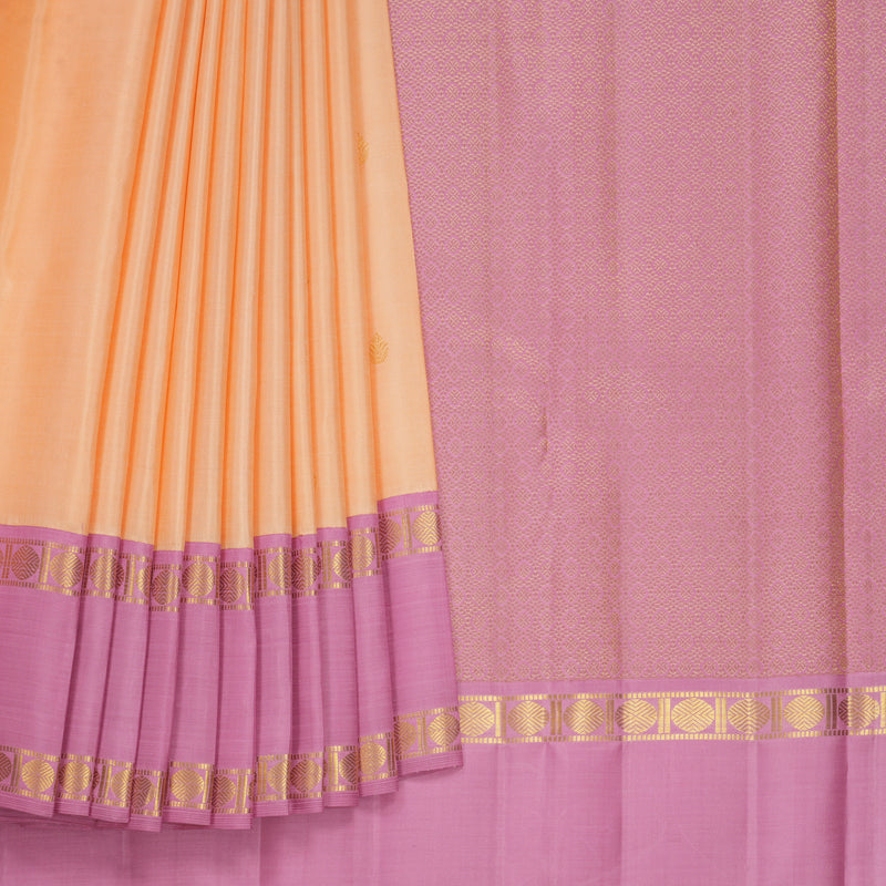 Hayagrivas Handloom Peach Orange Kanjivaram Silk Saree with Lotus Pink Border KBF666G2-2