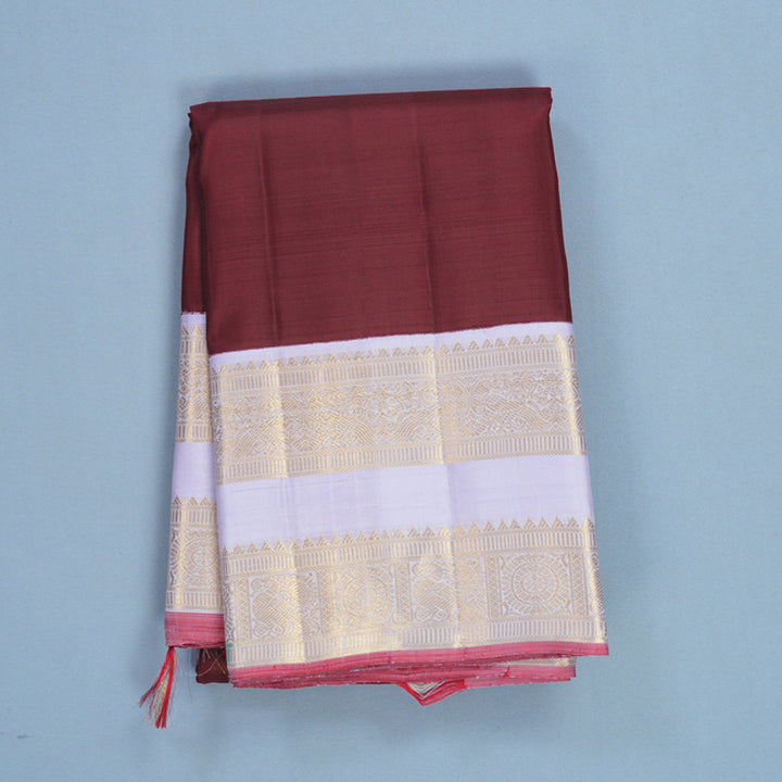 Hayagrivas Handloom Kum Kum Red Kanjivaram Silk Saree with Lilac Border KBF666G3-1