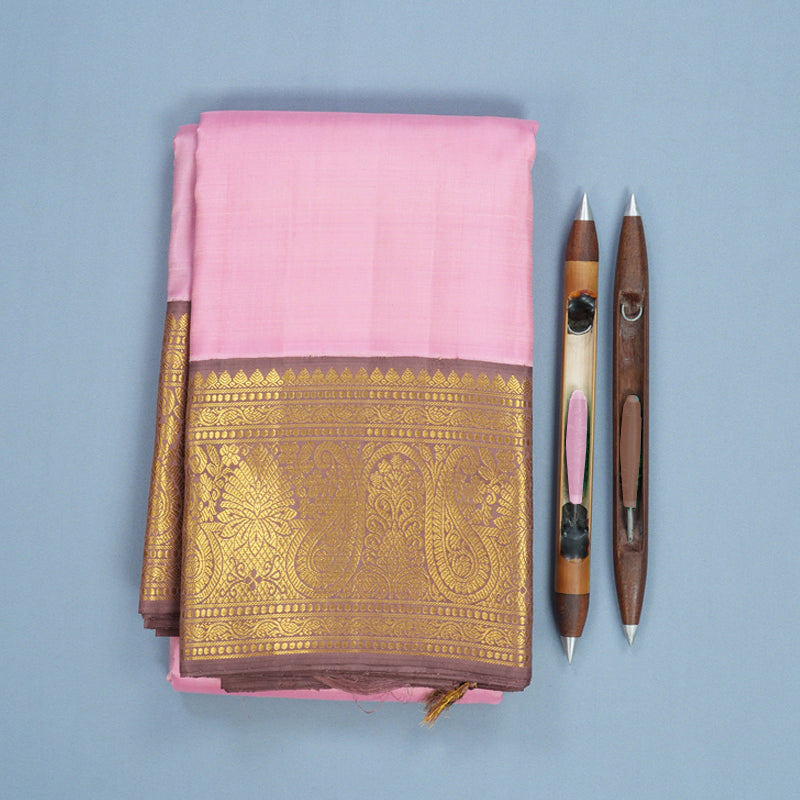Hayagrivas Handloom Baby Pink Kanjivaram Silk Saree with Dusky Onion Pink Border KBF666G3-2`