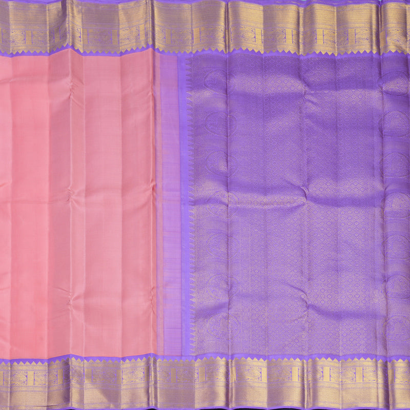 Hayagrivas Handloom Peach Pink Kanjivaram Silk Saree with Lavender Border KBF666G3-4
