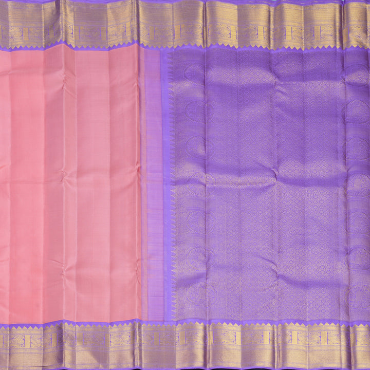 Hayagrivas Handloom Peach Pink Kanjivaram Silk Saree with Lavender Border KBF666G3-4