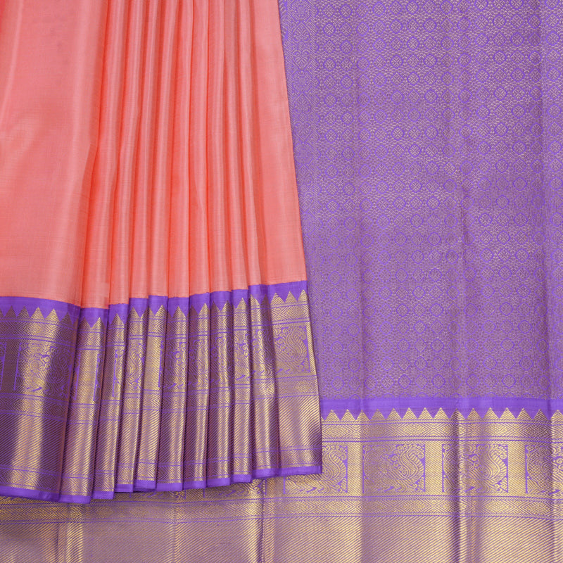 Hayagrivas Handloom Peach Pink Kanjivaram Silk Saree with Lavender Border KBF666G3-4