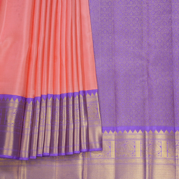 Hayagrivas Handloom Peach Pink Kanjivaram Silk Saree with Lavender Border KBF666G3-4