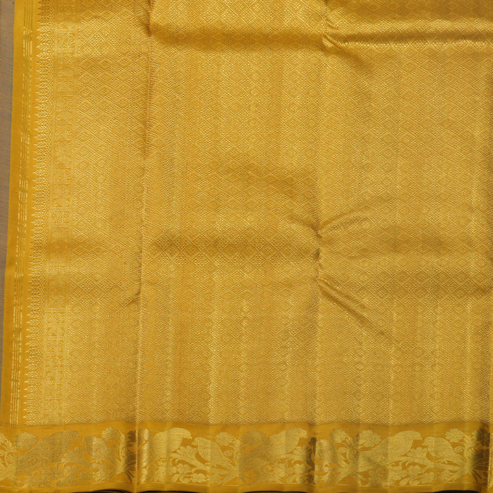 Hayagrivas Handloom MS Blue Kanjivaram Silk Saree with Mustard Yellow Border KBF666G4-1