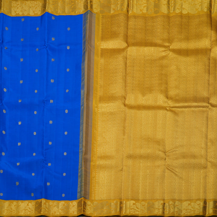 Hayagrivas Handloom MS Blue Kanjivaram Silk Saree with Mustard Yellow Border KBF666G4-1