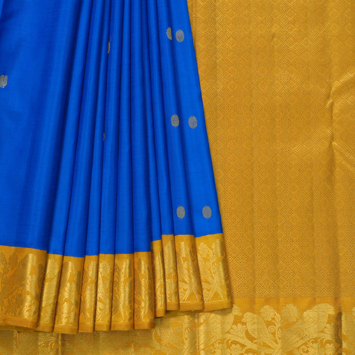 Hayagrivas Handloom MS Blue Kanjivaram Silk Saree with Mustard Yellow Border KBF666G4-1