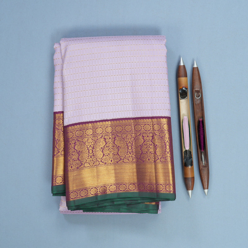 Hayagrivas Handloom Lilac Kanjivaram Silk Saree with Plum Purple Border KBF666G6-1