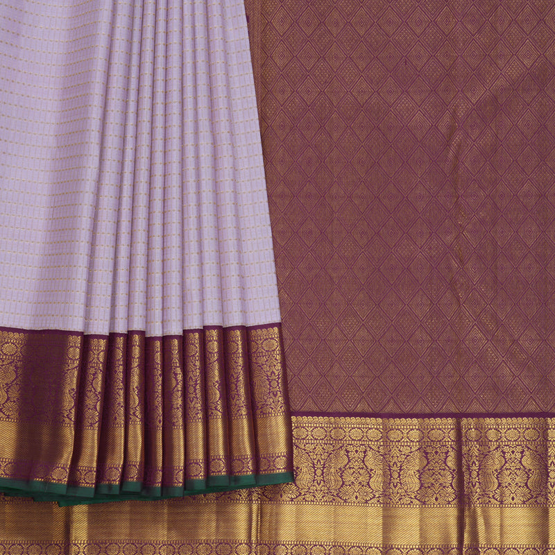 Hayagrivas Handloom Lilac Kanjivaram Silk Saree with Plum Purple Border KBF666G6-1