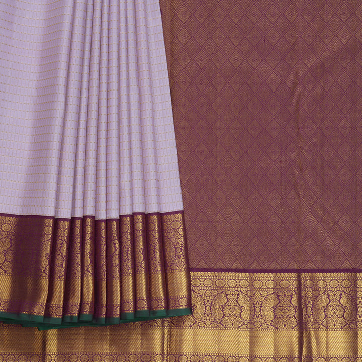 Hayagrivas Handloom Lilac Kanjivaram Silk Saree with Plum Purple Border KBF666G6-1