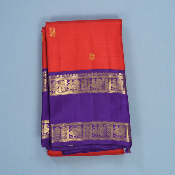 Hayagrivas Handloom Red Kanjivaram Silk Saree with Purple Border KBF668G2-1