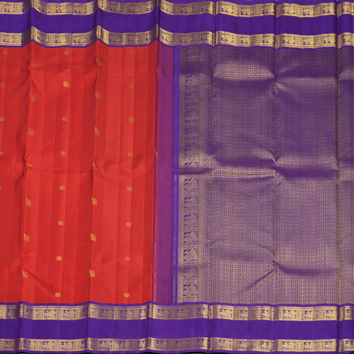 Hayagrivas Handloom Red Kanjivaram Silk Saree with Purple Border KBF668G2-1