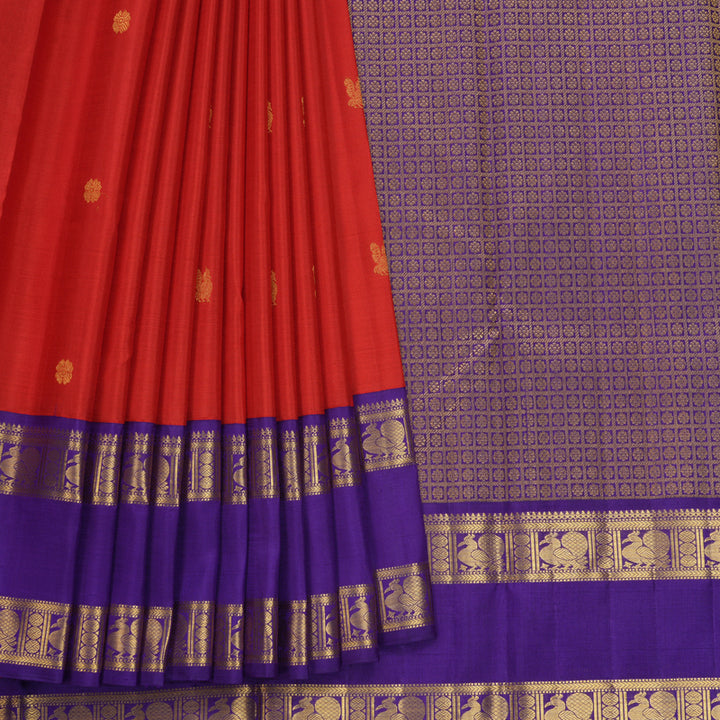 Hayagrivas Handloom Red Kanjivaram Silk Saree with Purple Border KBF668G2-1