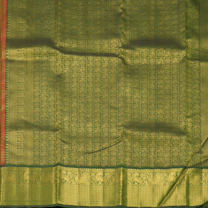 Hayagrivas Handloom Bright Pink Kanjivaram Silk Saree with Mehandi Green Border KBF668G2-2