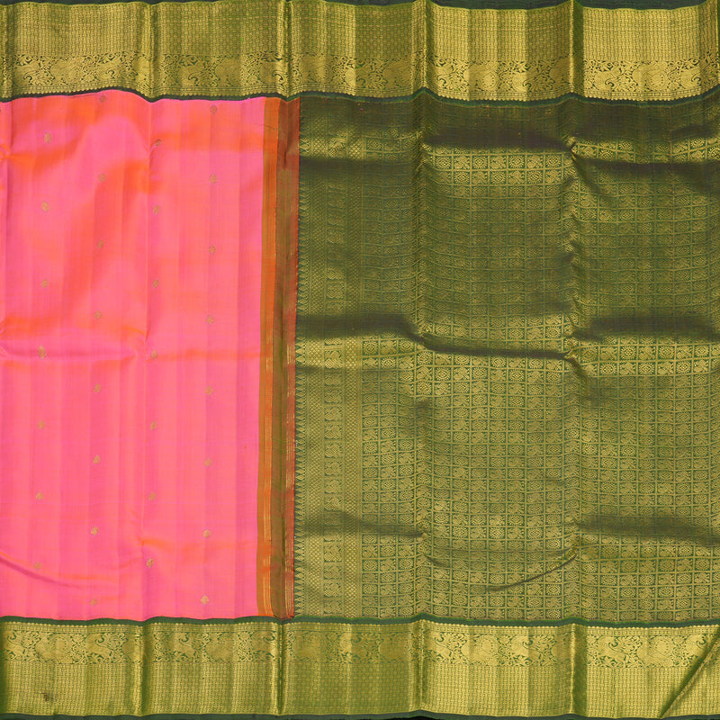 Hayagrivas Handloom Bright Pink Kanjivaram Silk Saree with Mehandi Green Border KBF668G2-2