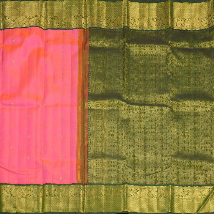 Hayagrivas Handloom Bright Pink Kanjivaram Silk Saree with Mehandi Green Border KBF668G2-2