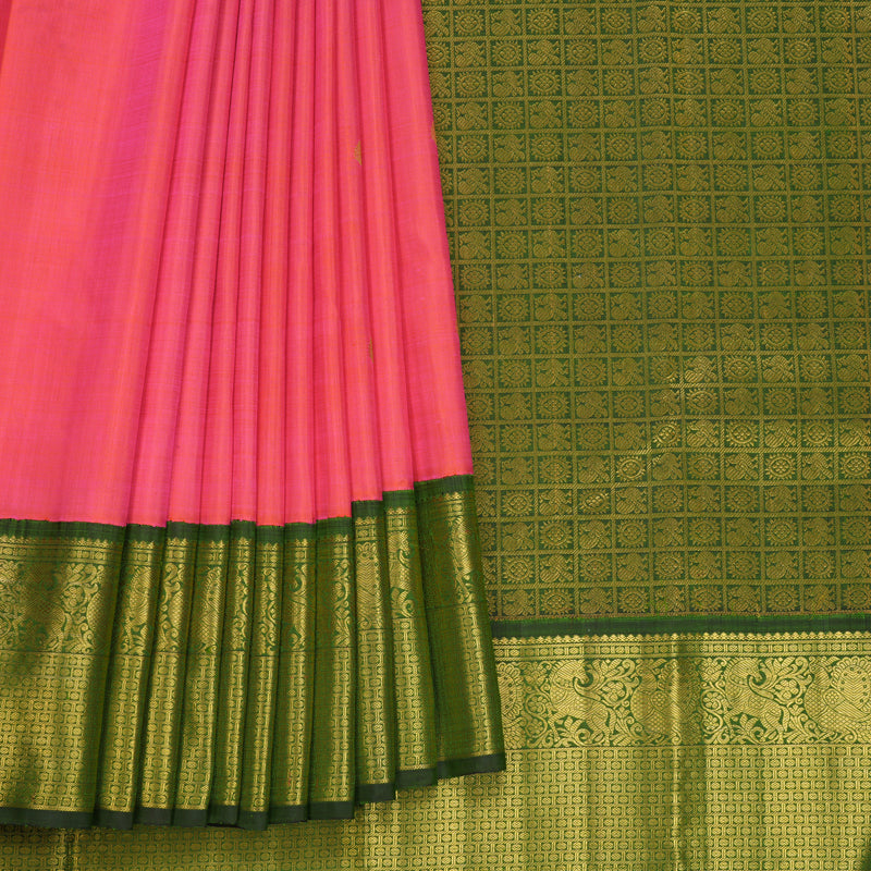 Hayagrivas Handloom Bright Pink Kanjivaram Silk Saree with Mehandi Green Border KBF668G2-2