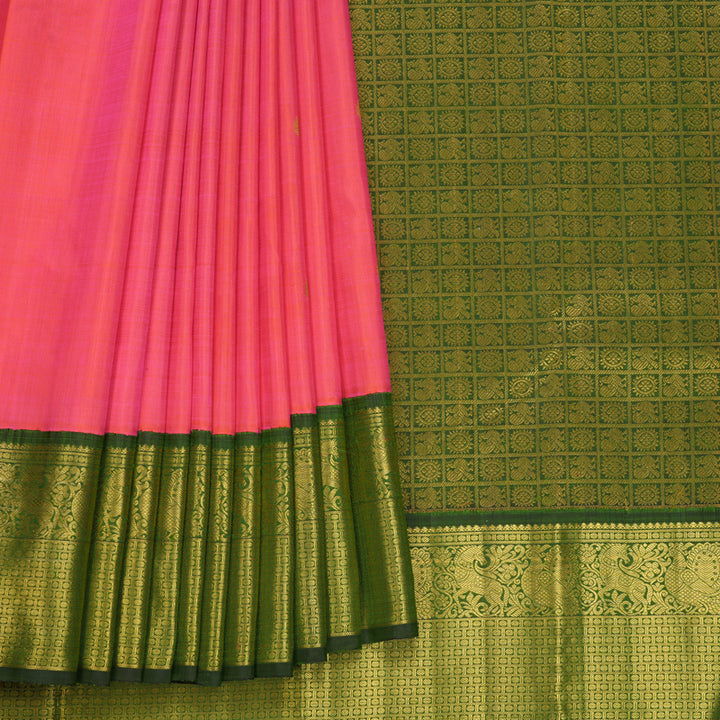Hayagrivas Handloom Bright Pink Kanjivaram Silk Saree with Mehandi Green Border KBF668G2-2