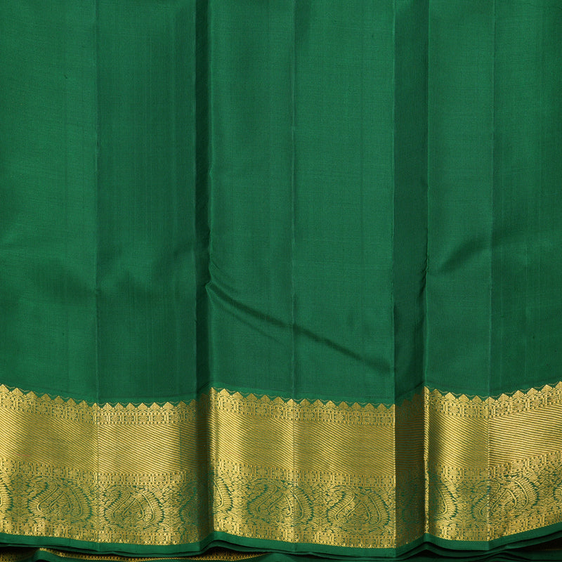 Hayagrivas Handloom Orangish-Pink Kanjivaram Silk Saree with Dark Green Border KBF668G2-3