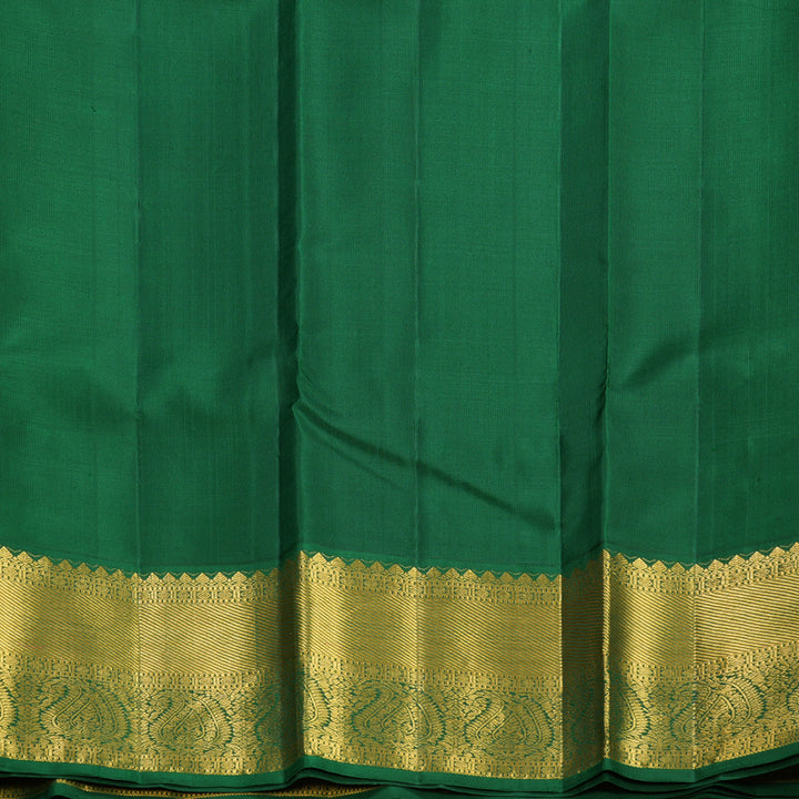 Hayagrivas Handloom Orangish-Pink Kanjivaram Silk Saree with Dark Green Border KBF668G2-3