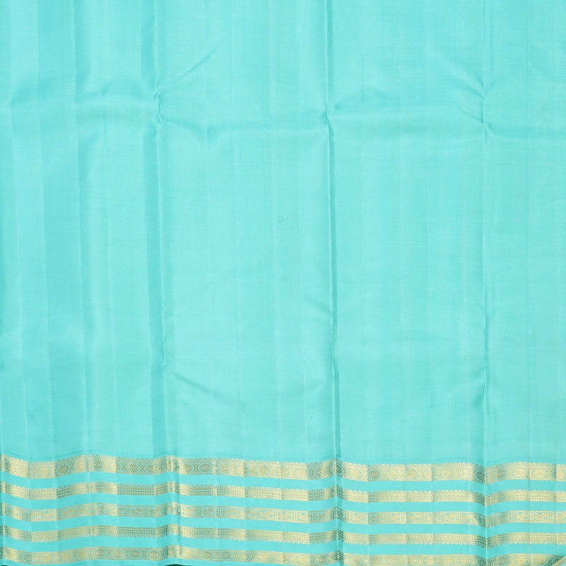 Hayagrivas Handloom Mild Yellow Kanjivaram Silk Saree with Sea Blue Border KBF668G3-1