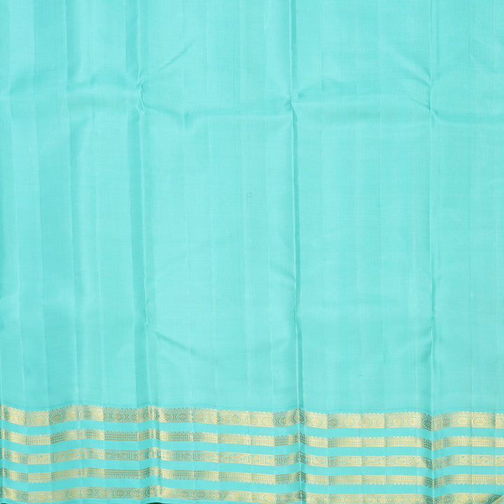 Hayagrivas Handloom Mild Yellow Kanjivaram Silk Saree with Sea Blue Border KBF668G3-1