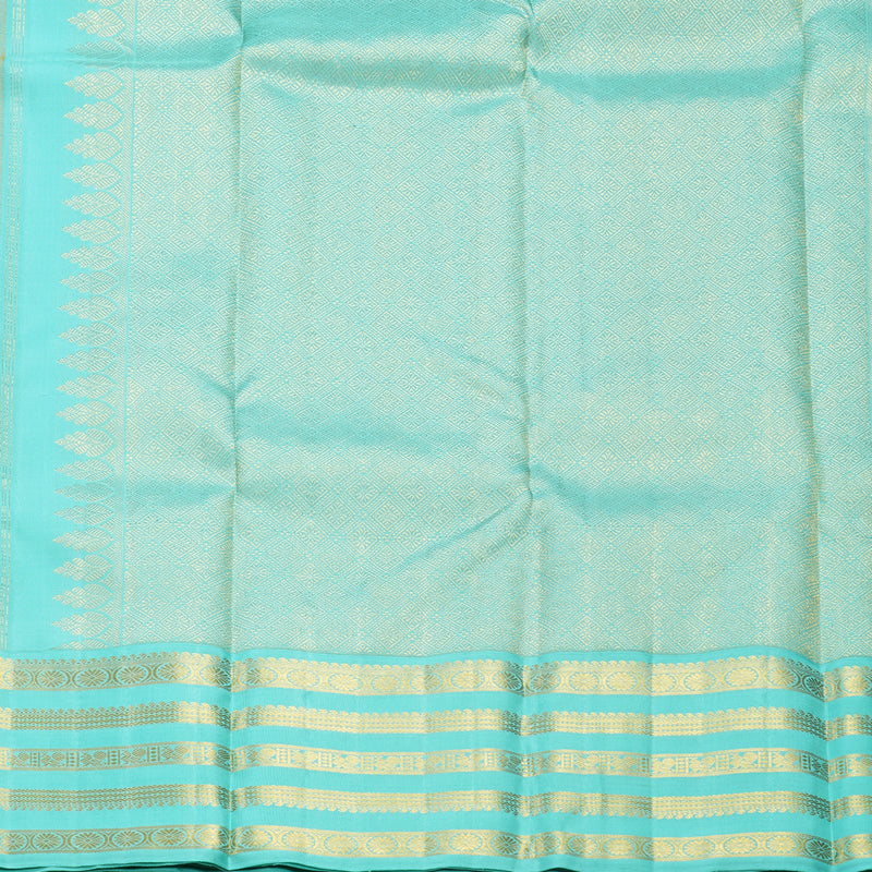 Hayagrivas Handloom Mild Yellow Kanjivaram Silk Saree with Sea Blue Border KBF668G3-1