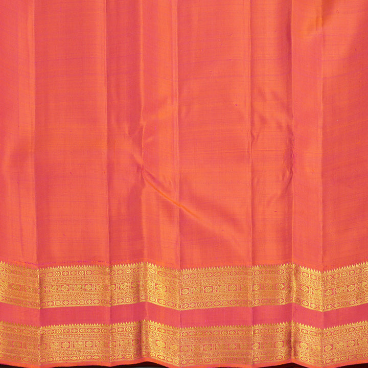 Hayagrivas Handloom Ink Blue Kanjivaram Silk Saree with Orangish-Pink Border KBF668G3-3