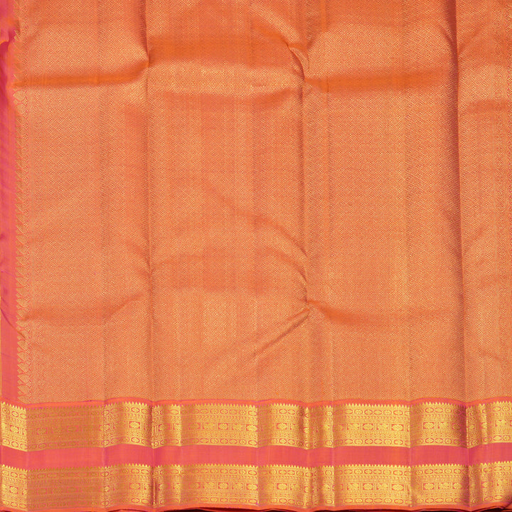 Hayagrivas Handloom Ink Blue Kanjivaram Silk Saree with Orangish-Pink Border KBF668G3-3
