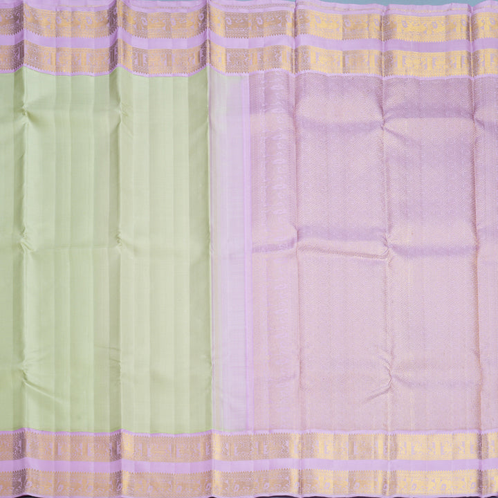 Hayagrivas Handloom Pista Green Kanjivaram Silk Saree with Lavender-Pink Border KBF668G3-4