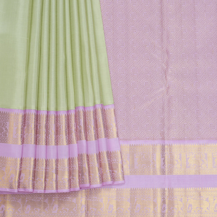 Hayagrivas Handloom Pista Green Kanjivaram Silk Saree with Lavender-Pink Border KBF668G3-4