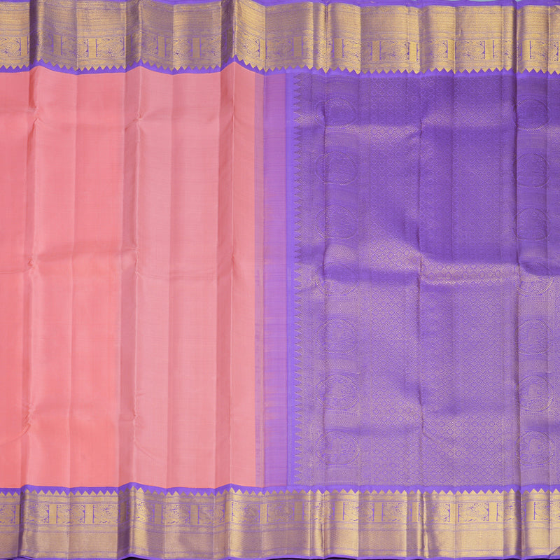 Hayagrivas Handloom Rose Pink Kanjivaram Silk Saree with Purple Border KBF668G3-5