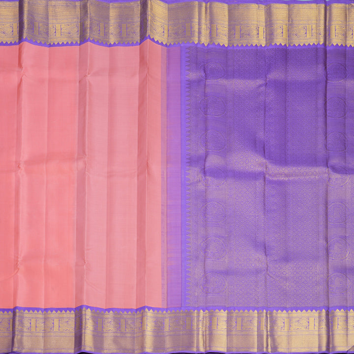 Hayagrivas Handloom Rose Pink Kanjivaram Silk Saree with Purple Border KBF668G3-5