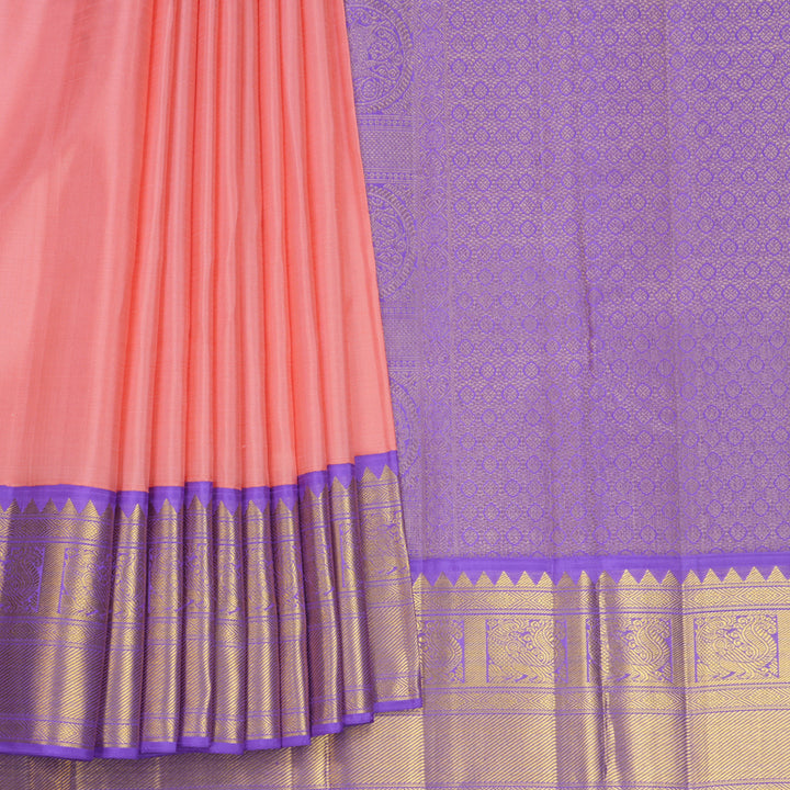 Hayagrivas Handloom Rose Pink Kanjivaram Silk Saree with Purple Border KBF668G3-5