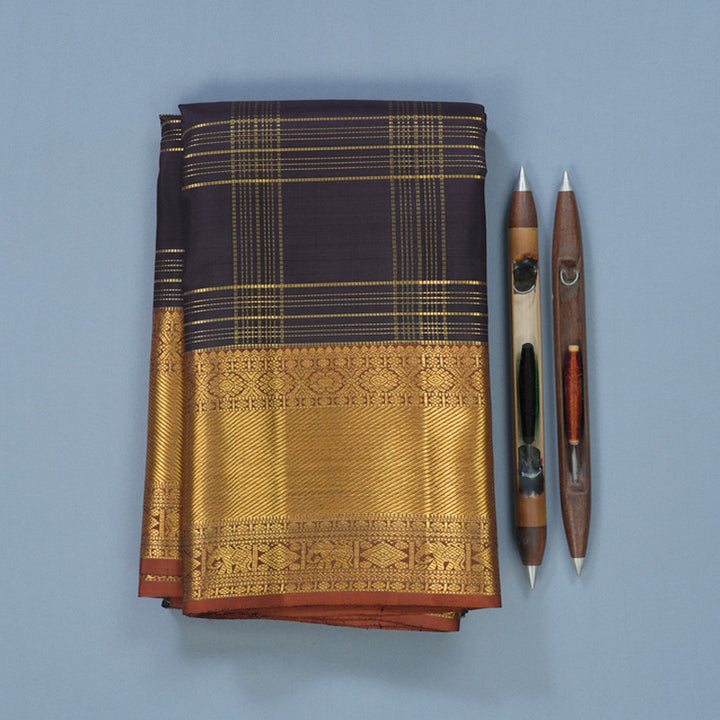 Hayagrivas Handloom Deep Nagapazham Kanjivaram Silk Saree with Rust Orange Border KBF669G10-1