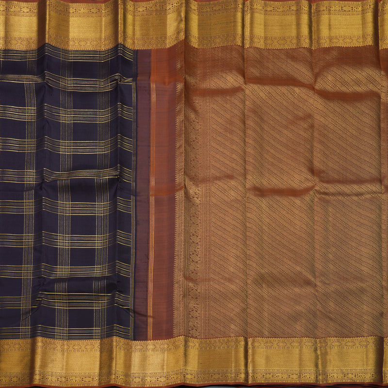 Hayagrivas Handloom Deep Nagapazham Kanjivaram Silk Saree with Rust Orange Border KBF669G10-1