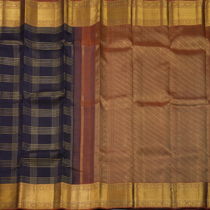 Hayagrivas Handloom Deep Nagapazham Kanjivaram Silk Saree with Rust Orange Border KBF669G10-1