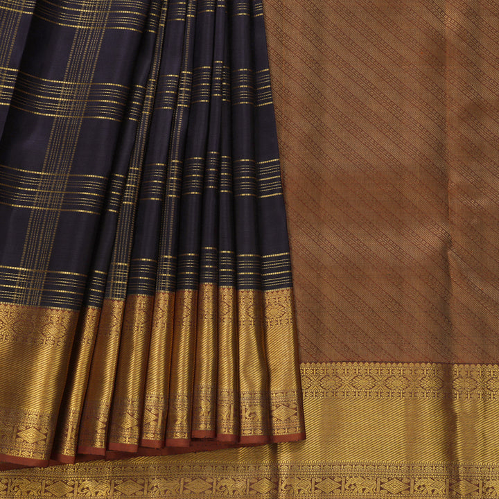 Hayagrivas Handloom Deep Nagapazham Kanjivaram Silk Saree with Rust Orange Border KBF669G10-1