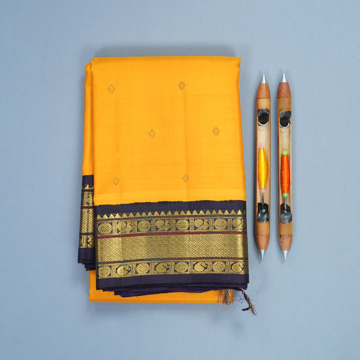 Hayagrivas Handloom Mango Yellow Kanjivaram Silk Saree with Nagapazham Border KBF669G11-1