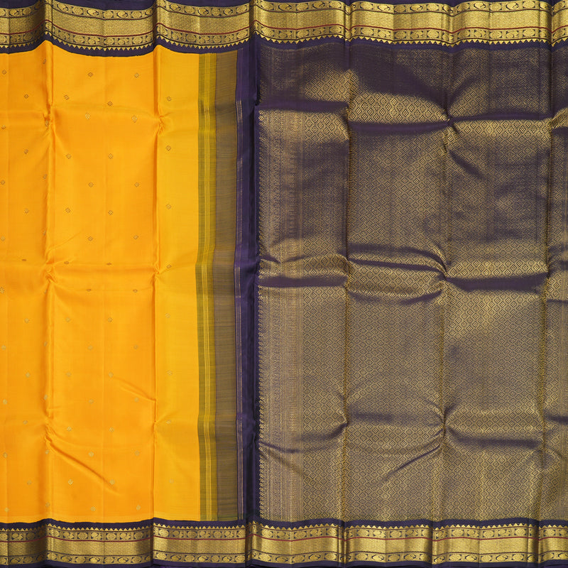 Hayagrivas Handloom Mango Yellow Kanjivaram Silk Saree with Nagapazham Border KBF669G11-1