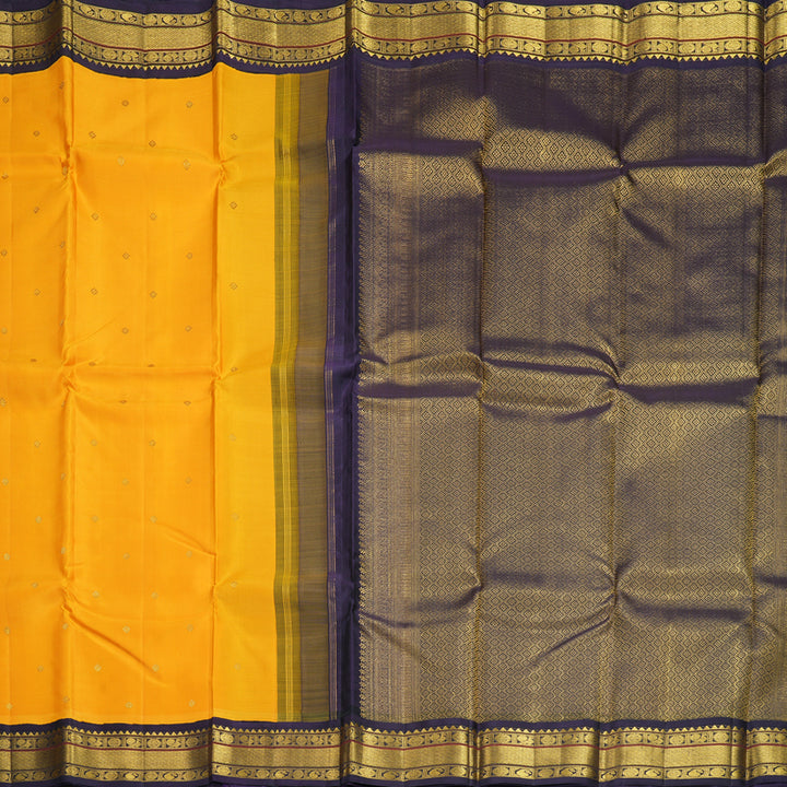 Hayagrivas Handloom Mango Yellow Kanjivaram Silk Saree with Nagapazham Border KBF669G11-1