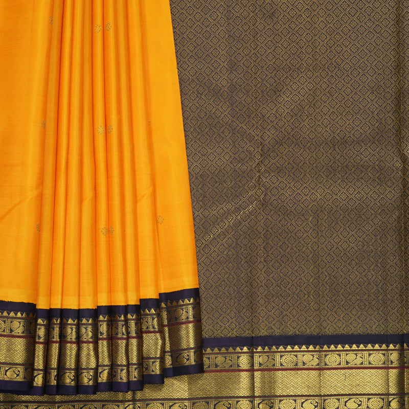 Hayagrivas Handloom Mango Yellow Kanjivaram Silk Saree with Nagapazham Border KBF669G11-1