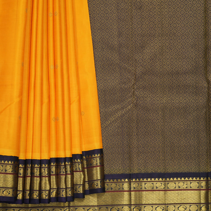 Hayagrivas Handloom Mango Yellow Kanjivaram Silk Saree with Nagapazham Border KBF669G11-1