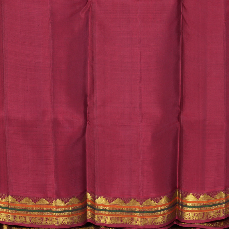Hayagrivas Handloom Turmeric Yellow Kanjivaram Silk Saree with Maroon Border KBF669G2-1