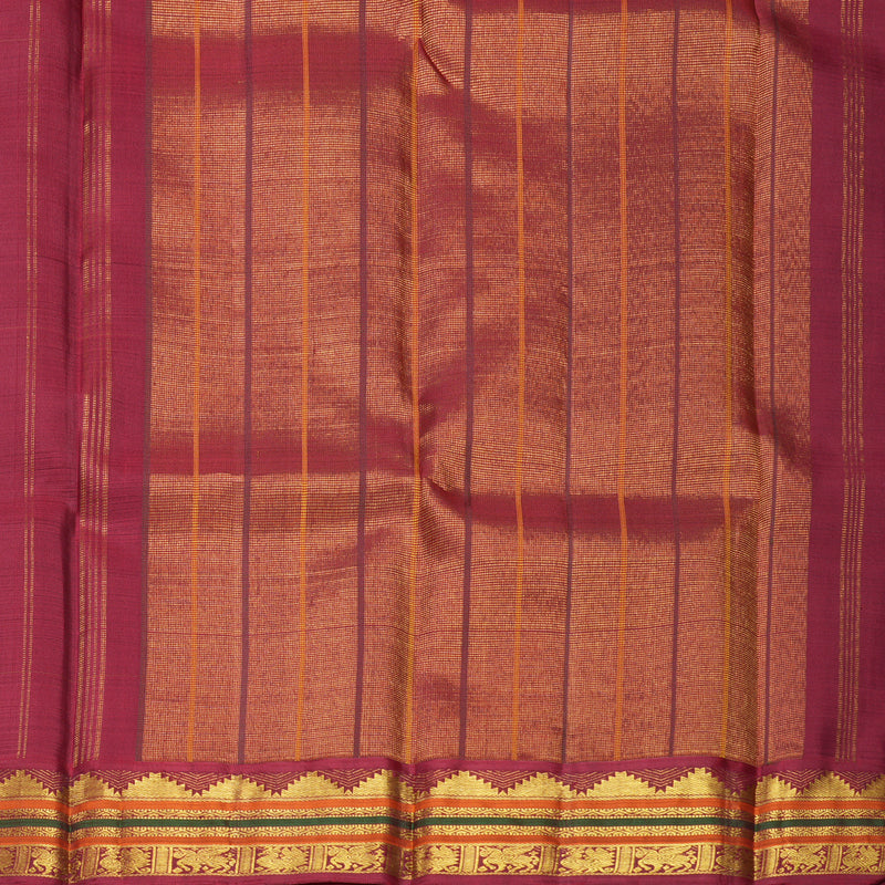 Hayagrivas Handloom Turmeric Yellow Kanjivaram Silk Saree with Maroon Border KBF669G2-1